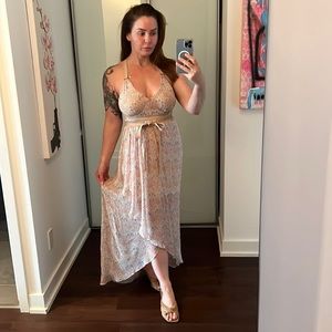 Intermix Silk Maxi Dress with leather detailing belt